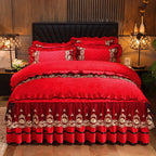 Luxury Lace Bedskirt with Pillowcases - Red / A1 - Bedding Set