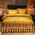 Luxury Lace Bedskirt with Pillowcases - Yellow / A1 - Bedding Set