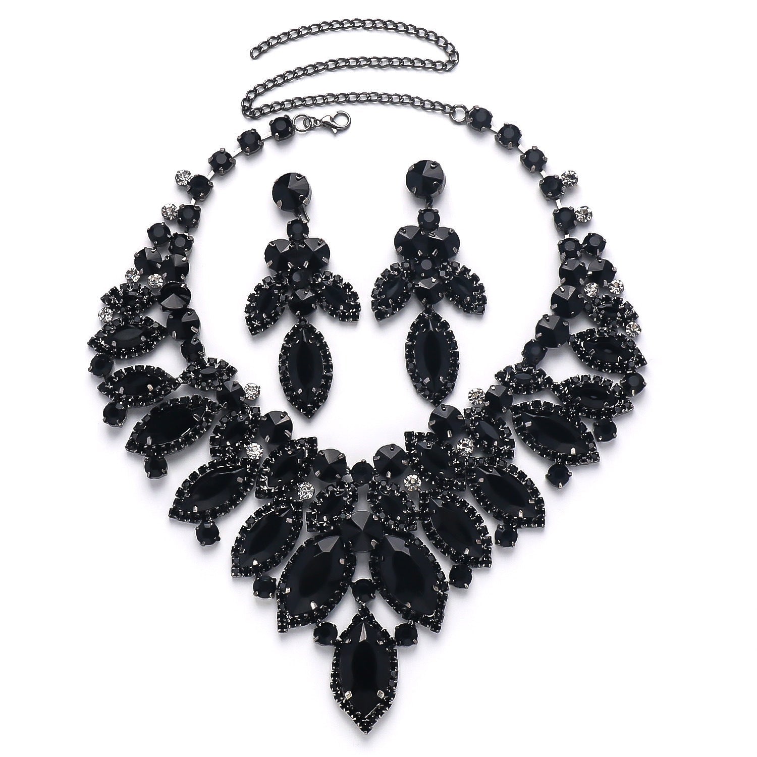 Luxury Leaf Necklace Suit - Black Plated Gun Black - Necklace set