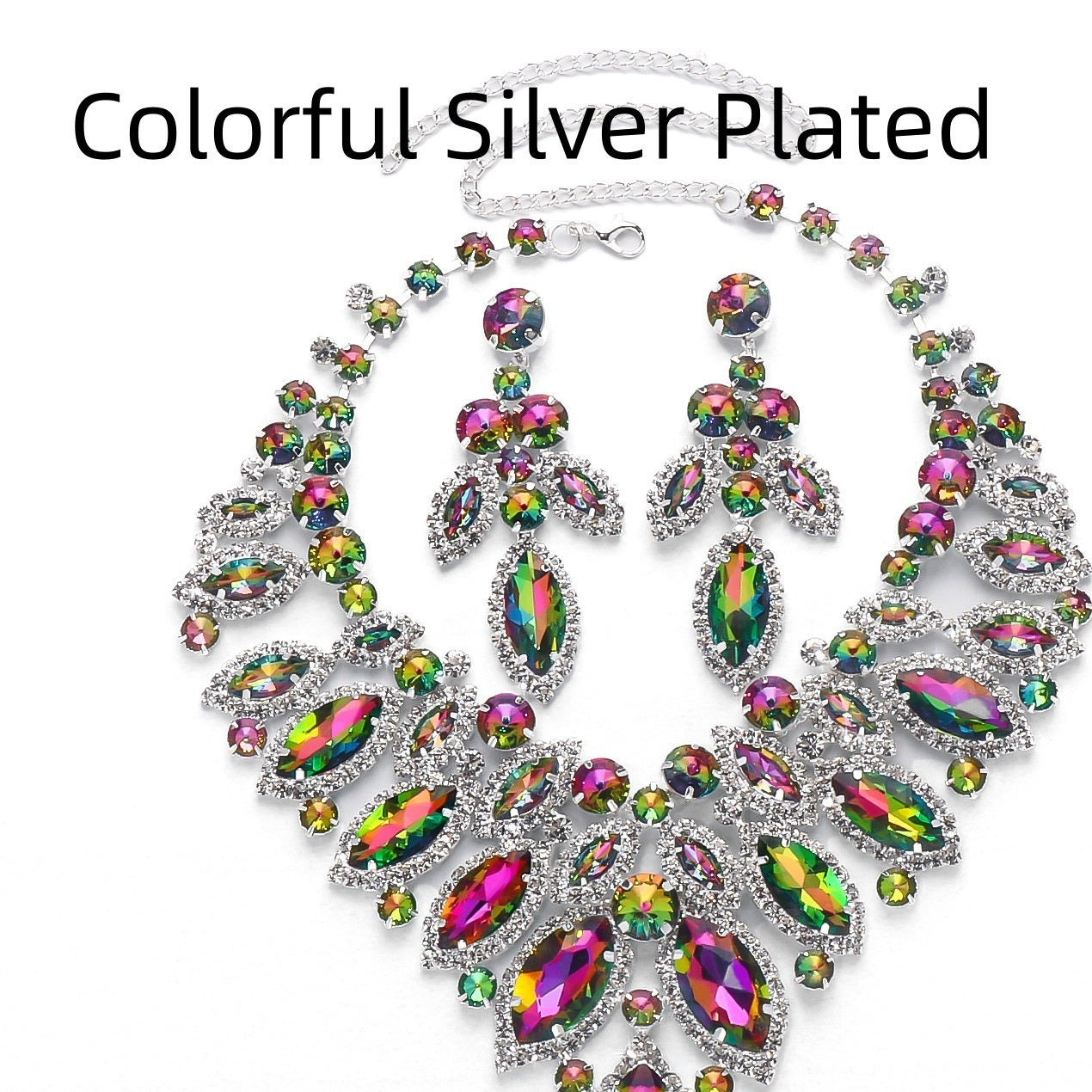 Luxury Leaf Necklace Suit - Colorful Silver Plated - Necklace set