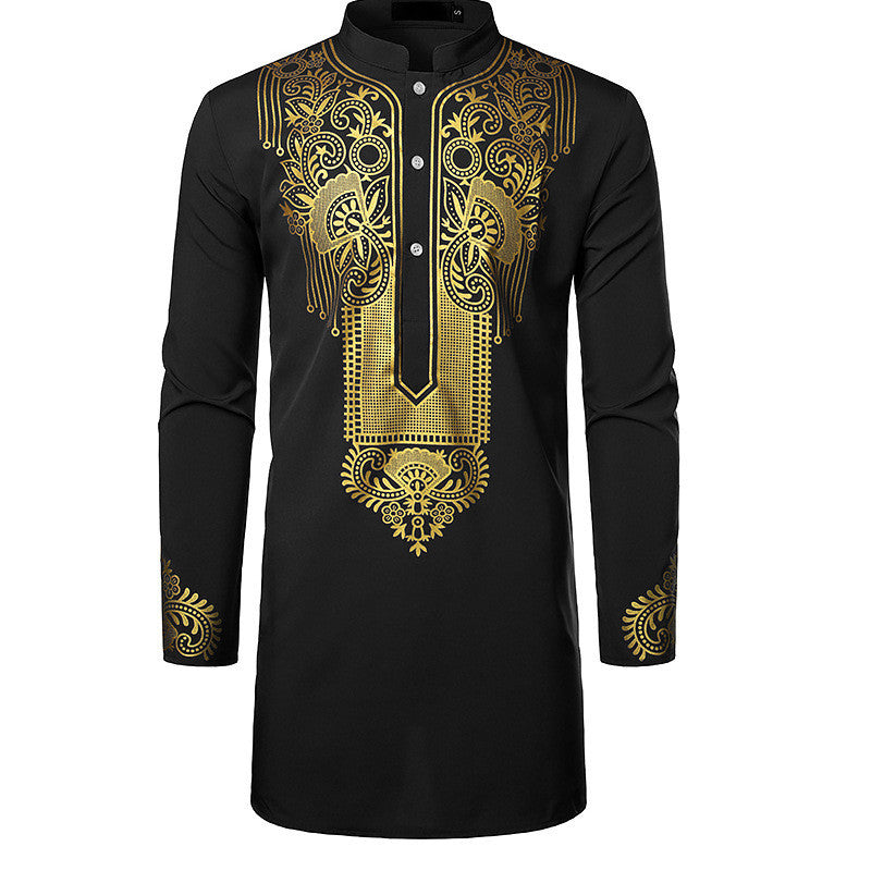 Men’s African Printed Long Shirt - Black / 2XL - Men’s Robe