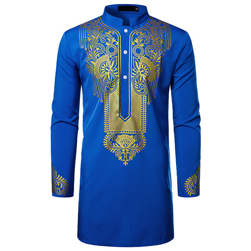 Men’s African Printed Long Shirt - Blue / 2XL - Men’s Robe