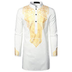 Men’s African Printed Long Shirt - White / 2XL - Men’s Robe