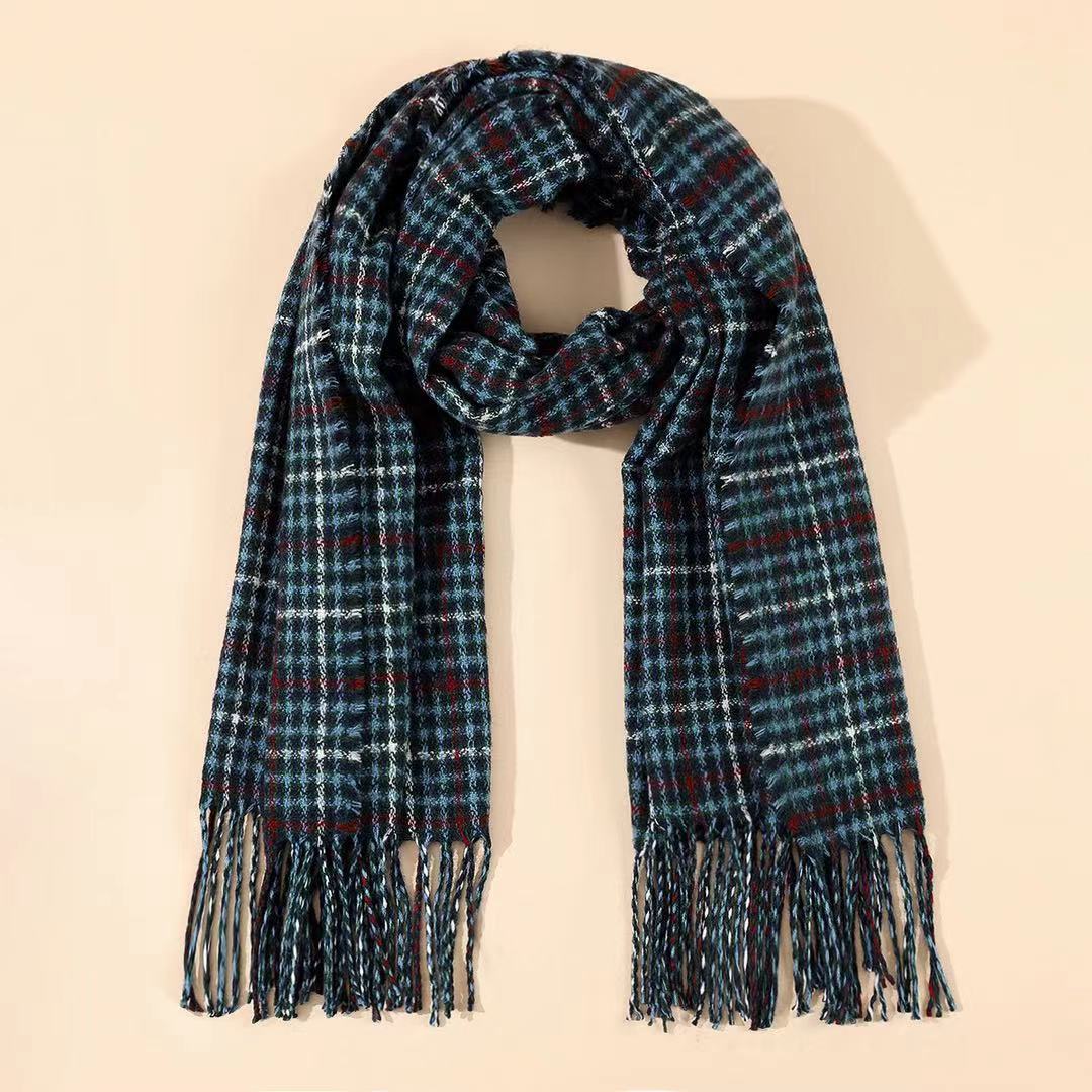 Men’s Cashmere Shawl Unisex Plaid Tassel Scarf - Blue / 180cm Without Beard - Unisex cashmere shawls