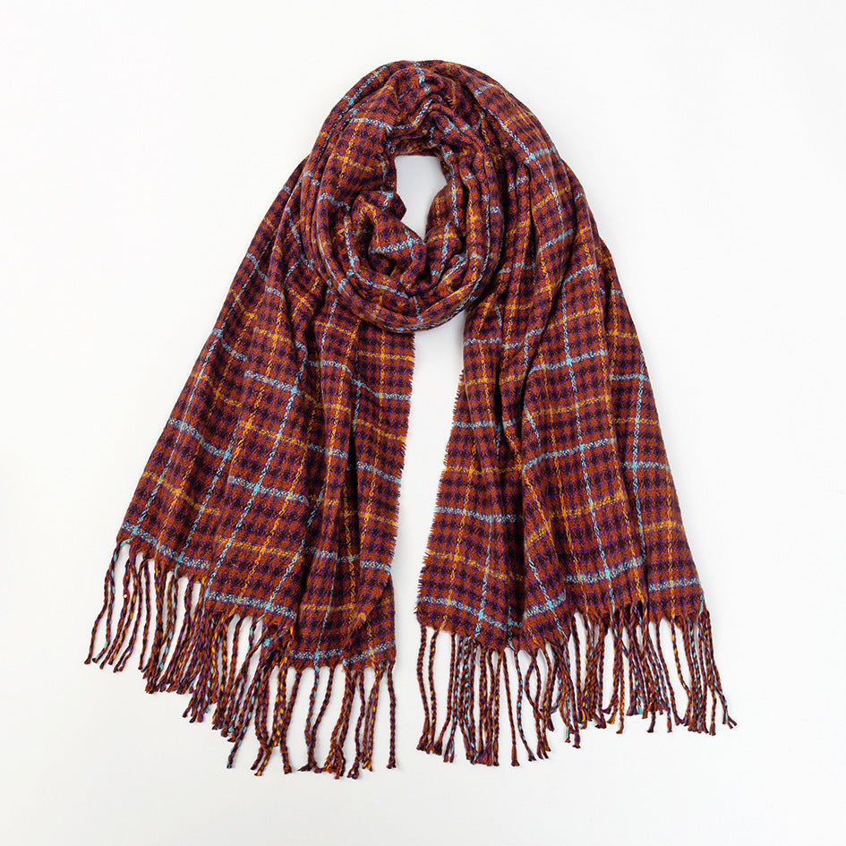 Men’s Cashmere Shawl Unisex Plaid Tassel Scarf - Purplish Red / 180cm Without Beard - Unisex cashmere shawls