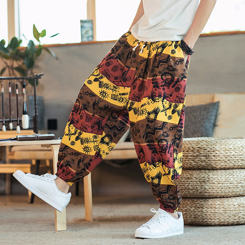 Men’s Cotton and Linen Casual Plus Size Crotch Bloomers - Yellow / 3XL - Plus Size Crotch Bloomers