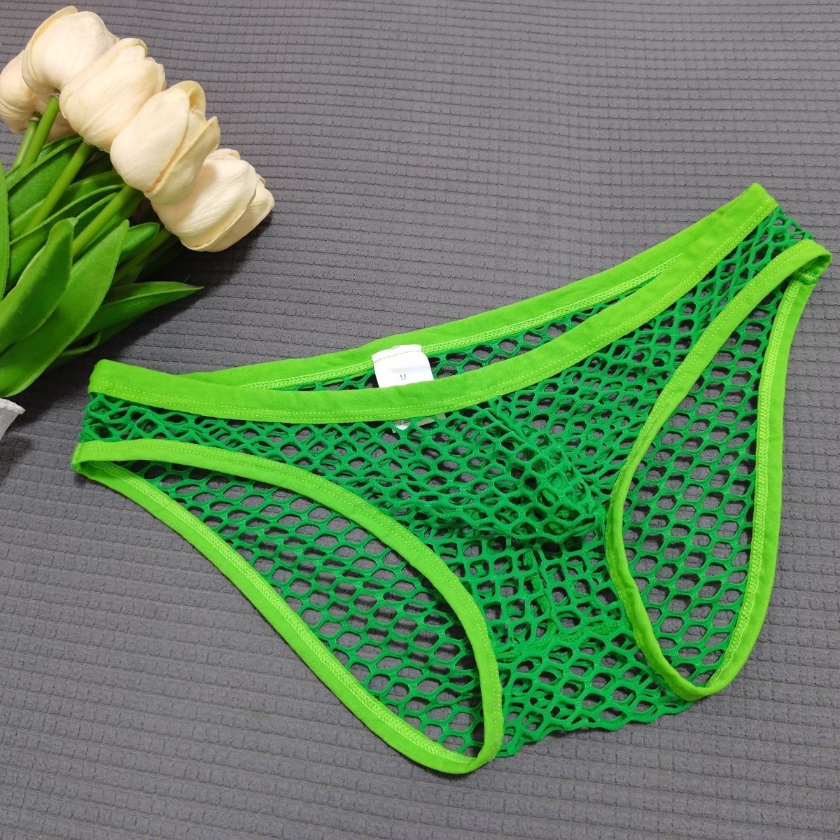 Men’s Fishnet Briefs - Green / L - Men’s Briefs