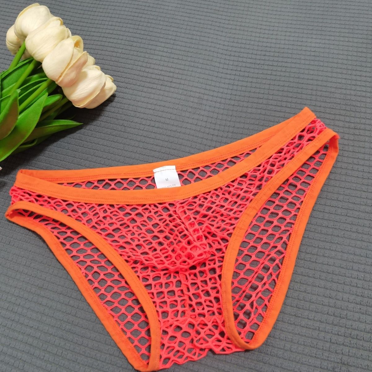 Men’s Fishnet Briefs - Orange / L - Men’s Briefs