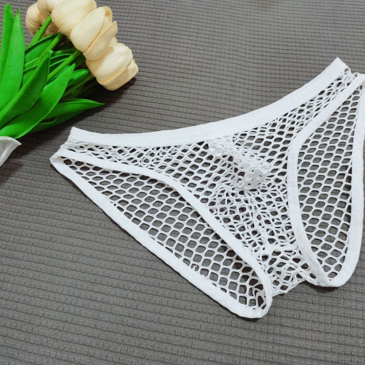 Men’s Fishnet Briefs - White / L - Men’s Briefs
