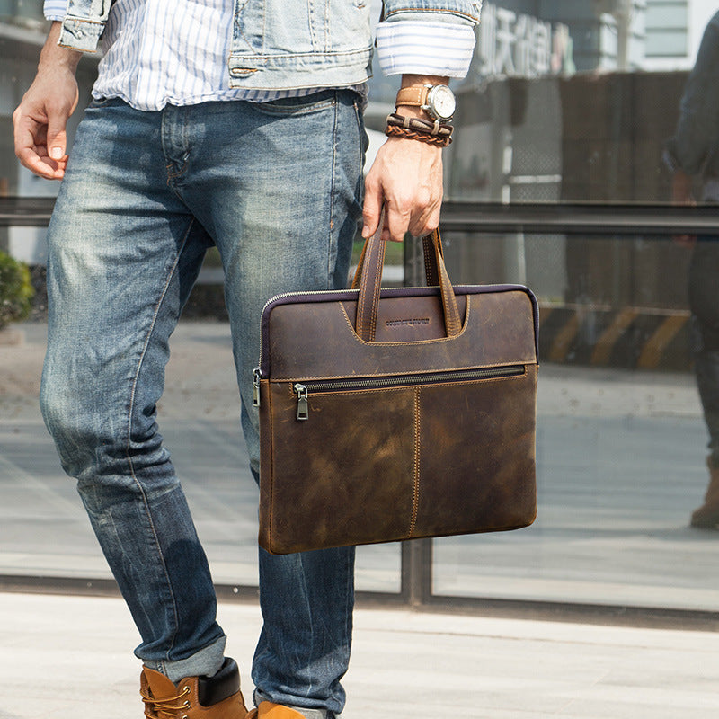 Men’s Retro Horse Leather Laptop Bag - Brown / 16inches - Laptop bag