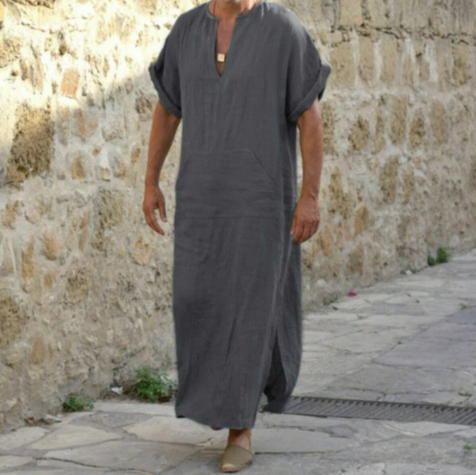 Men’s Short Sleeve Long-cut Robe - Grey / 2XL - Men’s Robe