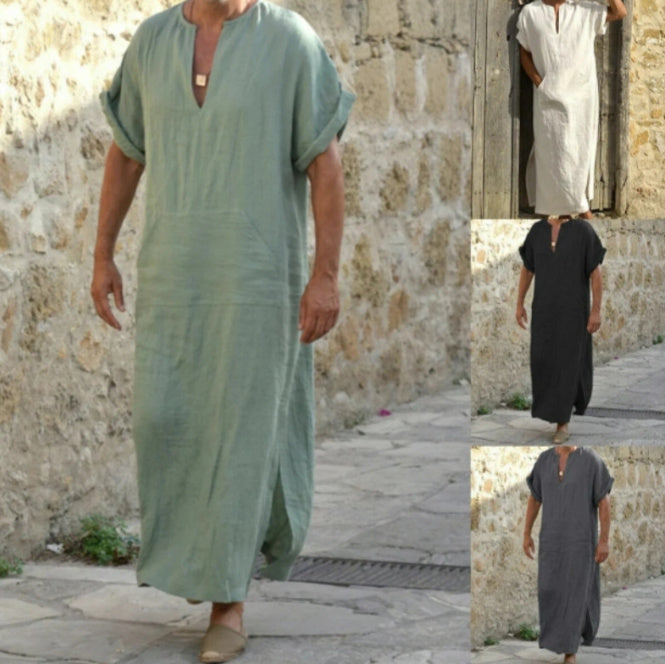 Men’s Short Sleeve Long-cut Robe - Light Green / 2XL - Men’s Robe