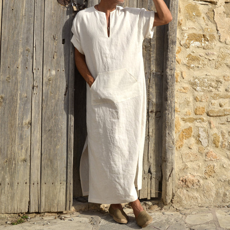 Men’s Short Sleeve Long-cut Robe - White / 2XL - Men’s Robe