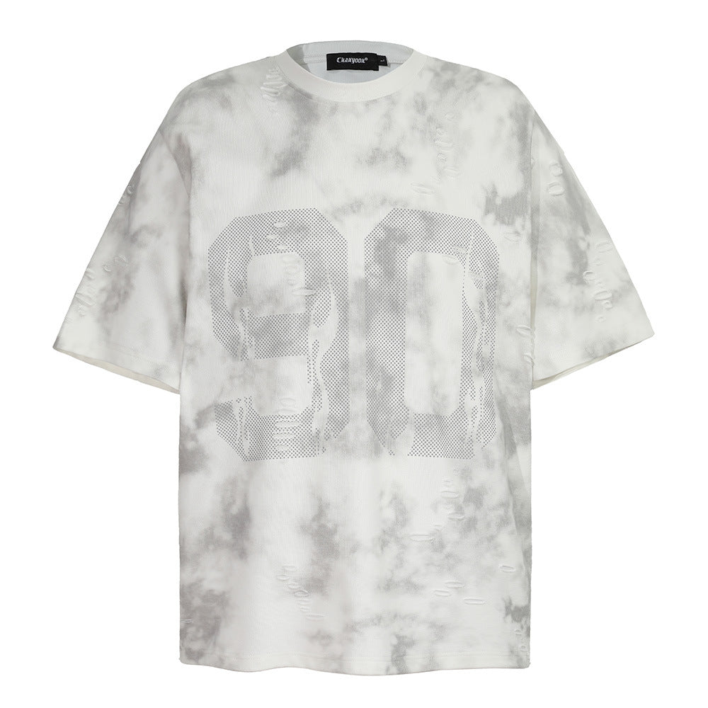 Men's Tie-dyed Letter Print Short-sleeved T-shirt - neomodest