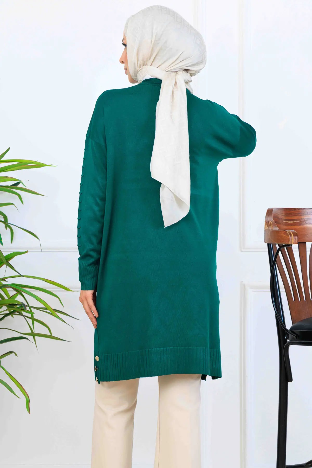 Mercerized Tunic With Patterned Sleeves | Petroleum Blue – NEOMODEST, image 4