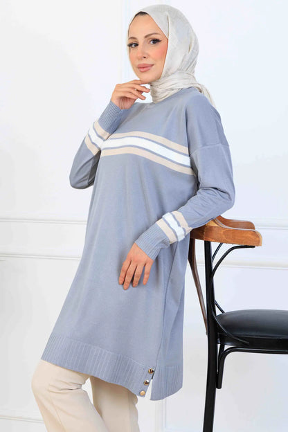 Mercerized Tunic With Stripe Detail | Grey – NEOMODEST, image 3