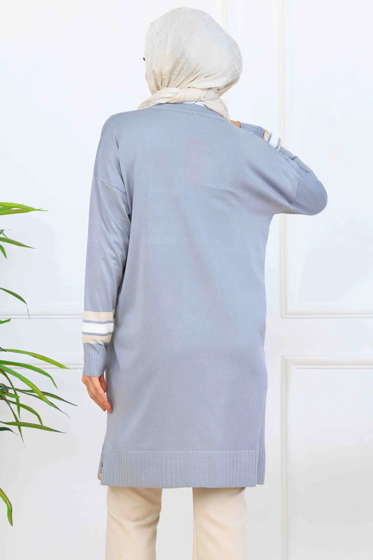 Mercerized Tunic With Stripe Detail | Grey – NEOMODEST, image 4