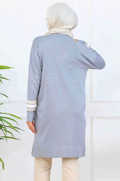 Mercerized Tunic With Stripe Detail | Grey – NEOMODEST, image 4