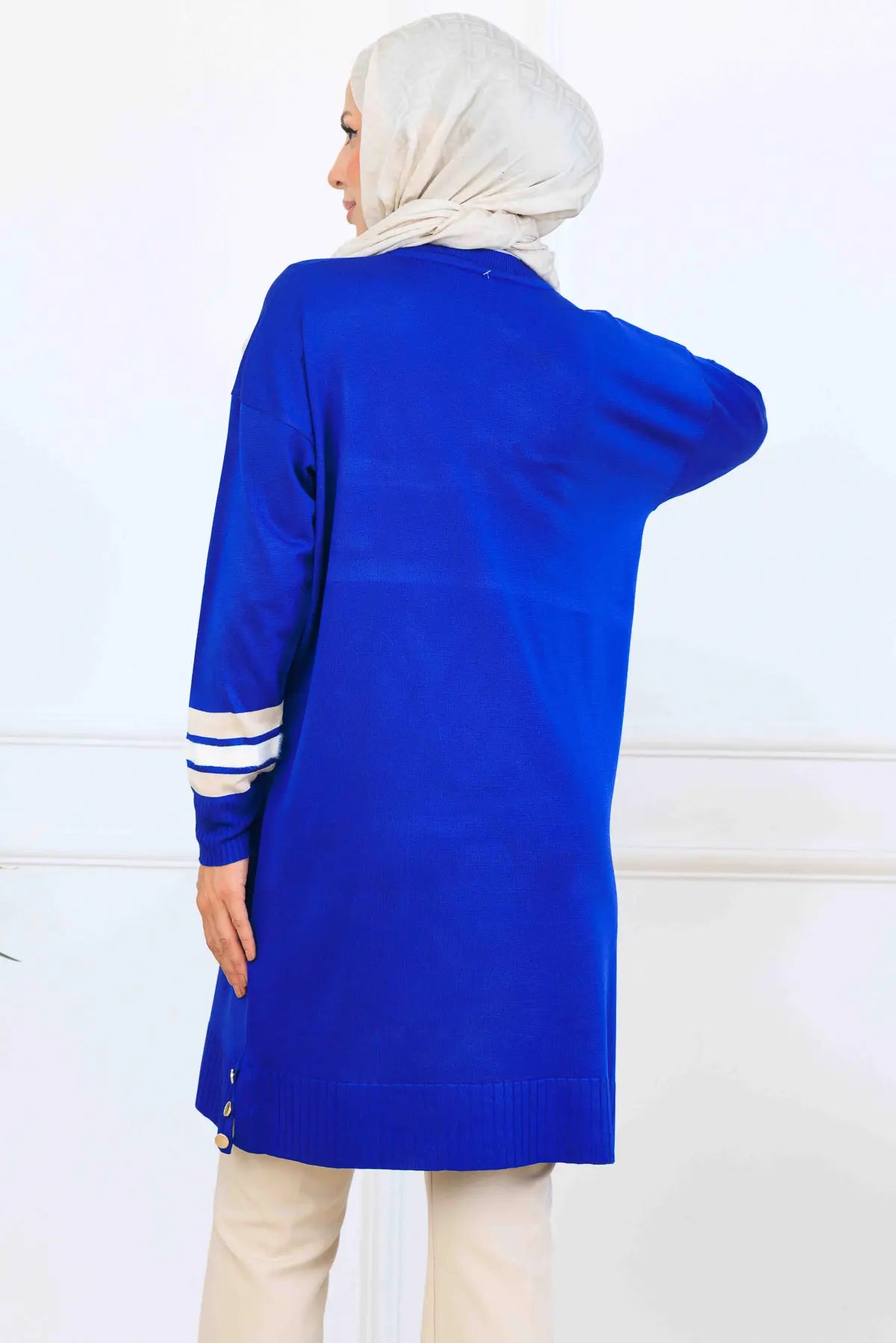Mercerized Tunic With Stripe Detail | Sax Blue – NEOMODEST, image 4