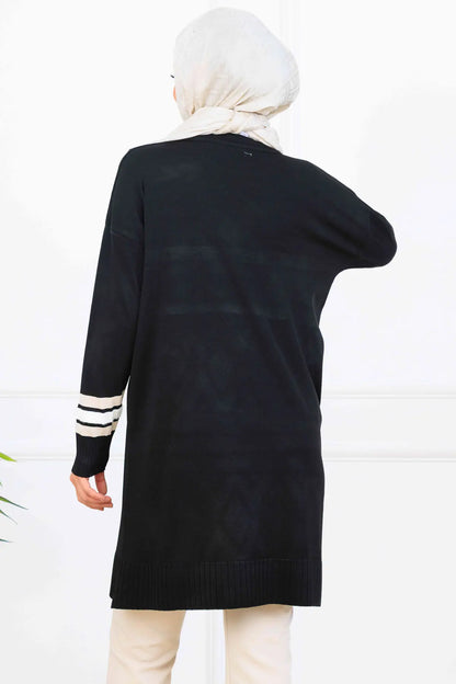 Mercerized Tunic With Stripe Detail | Black – NEOMODEST, image 4