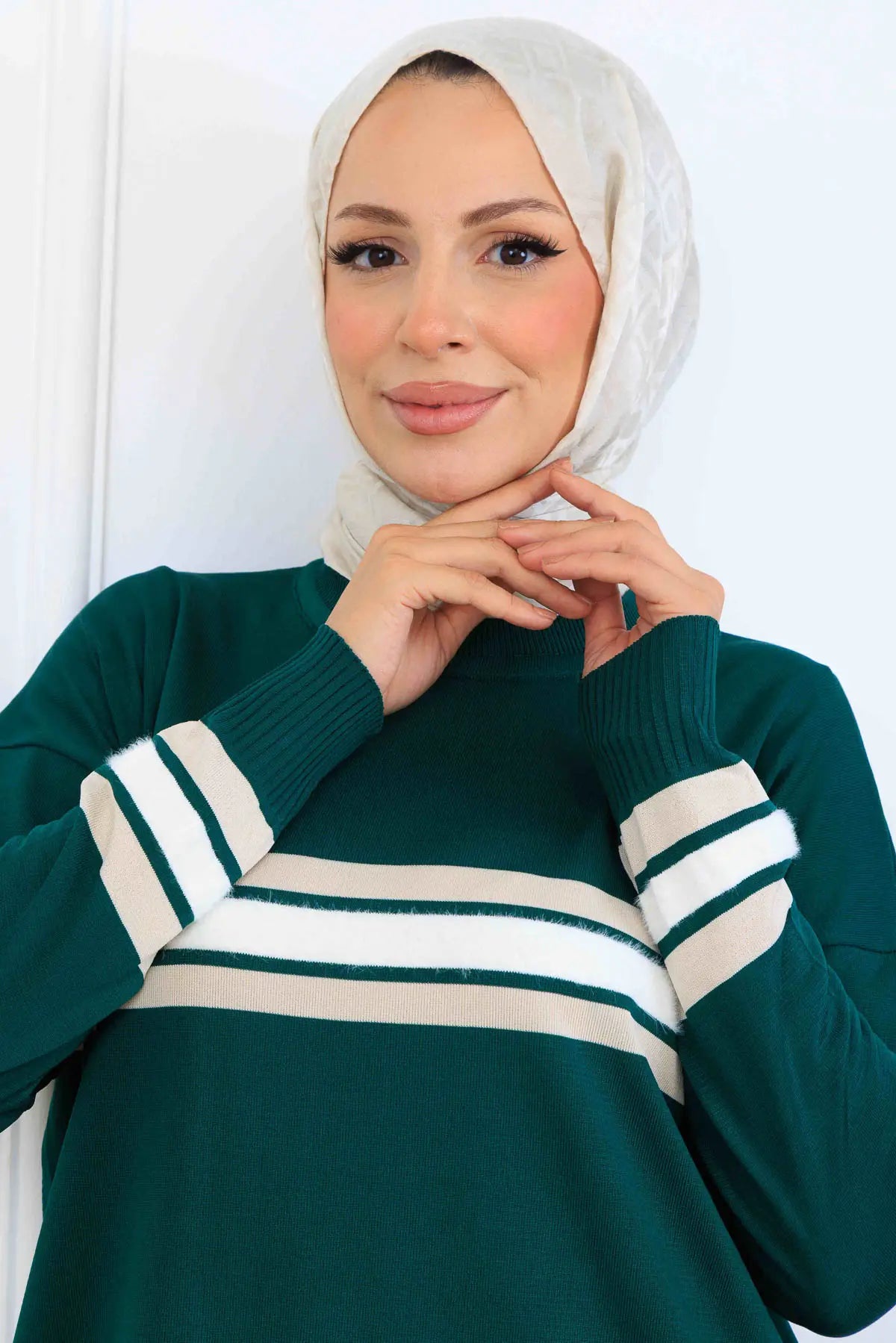 Mercerized Tunic With Stripe Detail | Petroleum Blue – NEOMODEST, image 3
