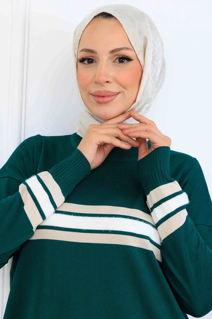 Mercerized Tunic With Stripe Detail | Petroleum Blue – NEOMODEST, image 3
