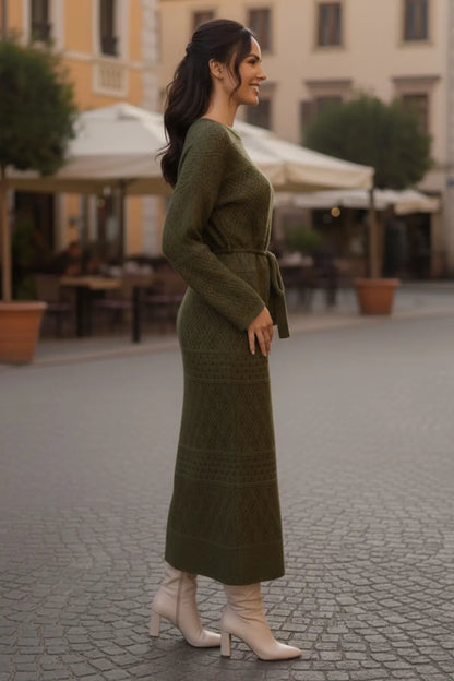 Mesh Knitted Dress With Diamond Pattern – NEOMODEST product image 3