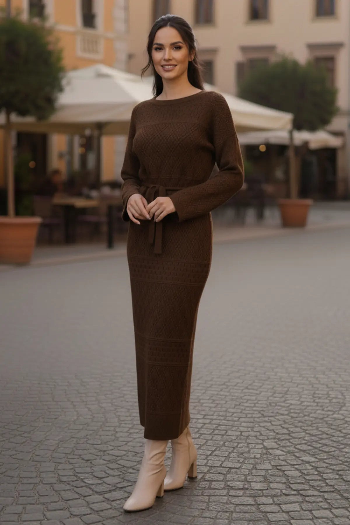 Mesh Knitted Dress With Diamond Pattern – NEOMODEST product image 2