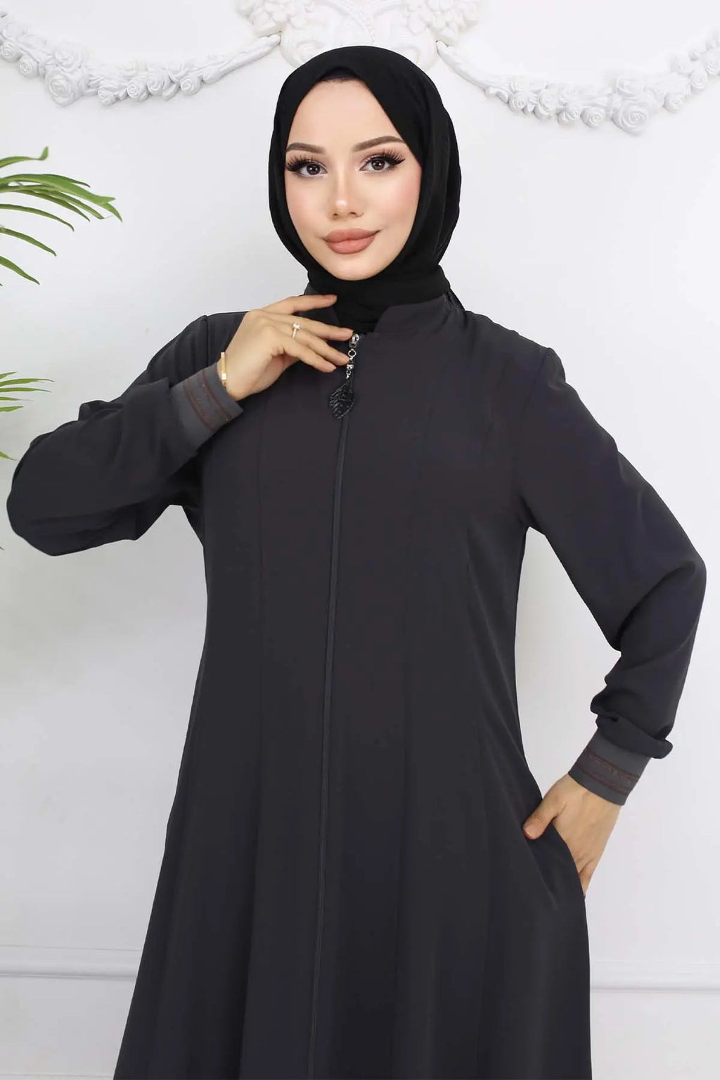 Mevlana Abaya With Elastic Sleeves – Antrasit
