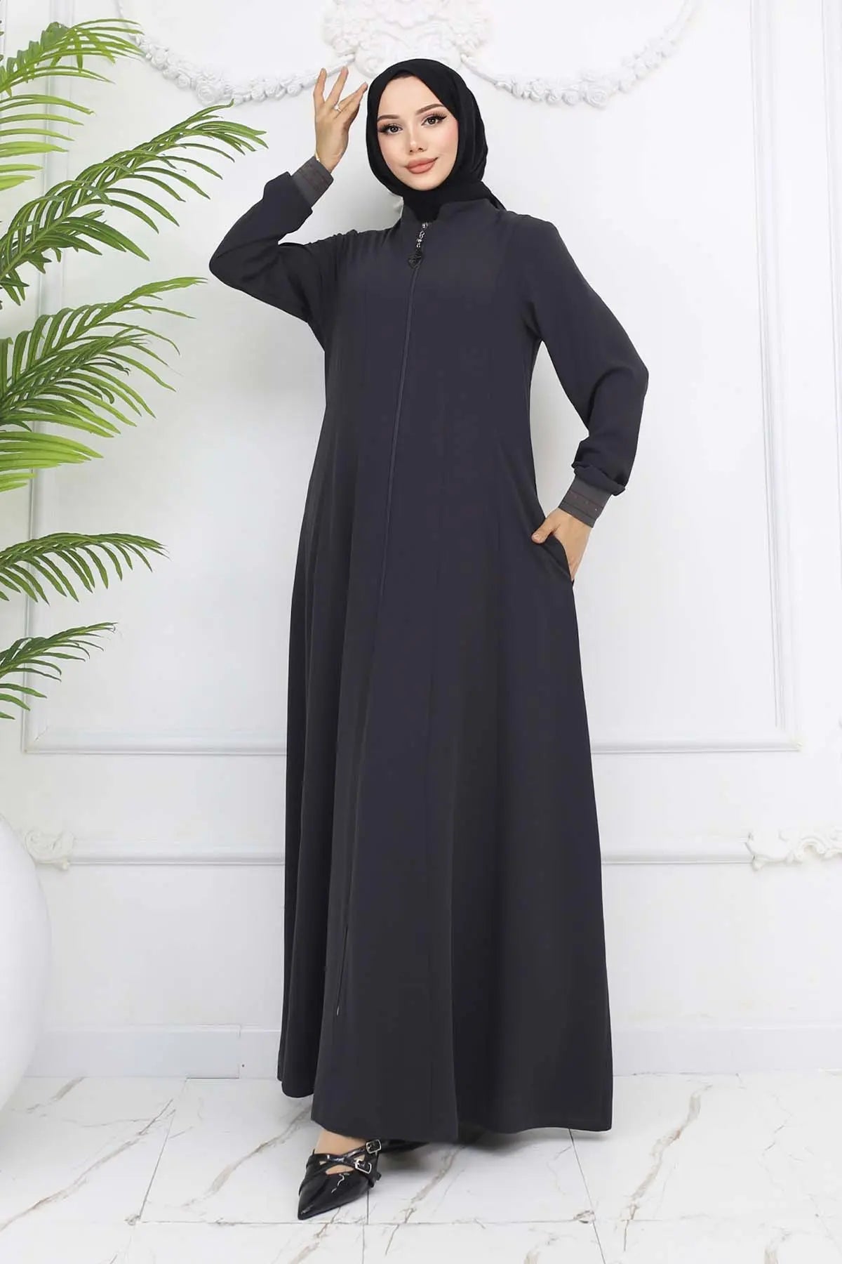 Mevlana Abaya With Elastic Sleeves – Antrasit