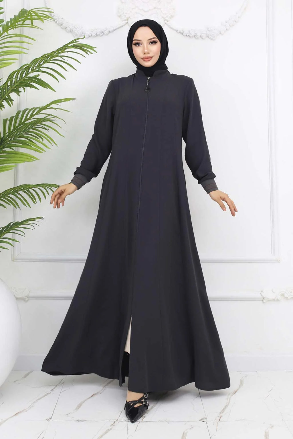 Mevlana Abaya With Elastic Sleeves – Antrasit