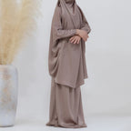 Middle Eastern Big Swing Solid Colour Children’s Prayer Dress Kids’ Abaya Set Girls’ Prayer Dress - KHAKI / Three yards