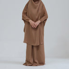 Middle Eastern Big Swing Solid Colour Children’s Prayer Dress Kids’ Abaya Set Girls’ Prayer Dress - COFFEE / Code 1