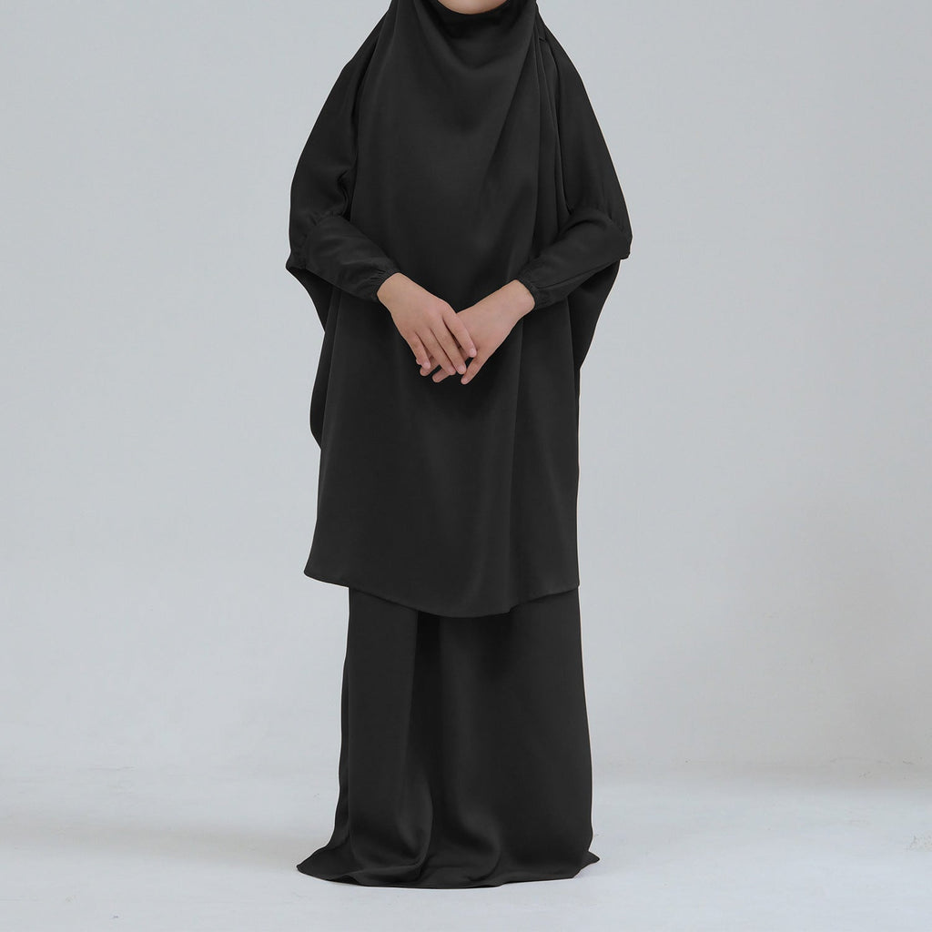 Middle Eastern Big Swing Solid Colour Children’s Prayer Dress Kids’ Abaya Set Girls’ Prayer Dress - BROWN / Code 1