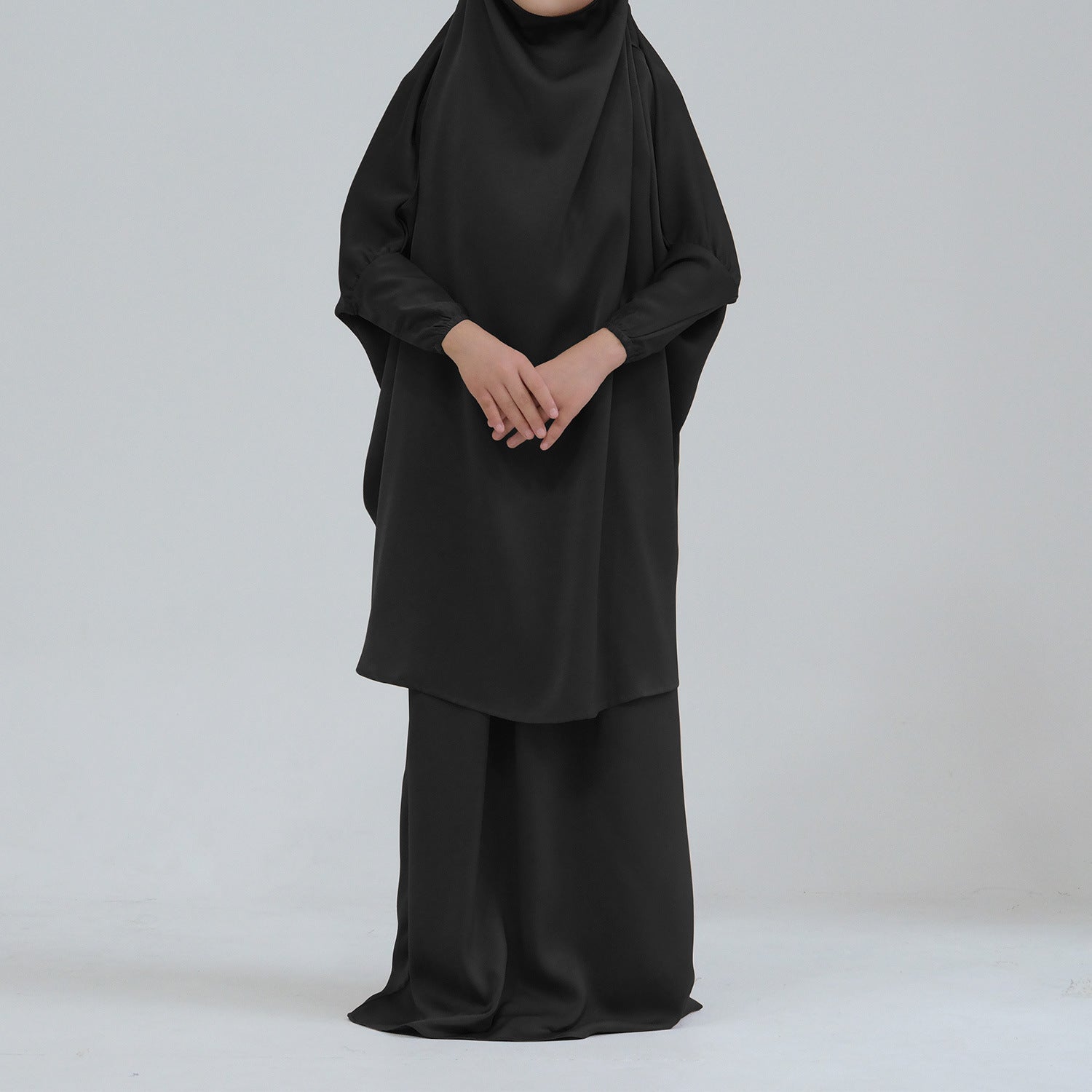 Middle Eastern Big Swing Solid Colour Children’s Prayer Dress Kids’ Abaya Set Girls’ Prayer Dress - BROWN / Code 1