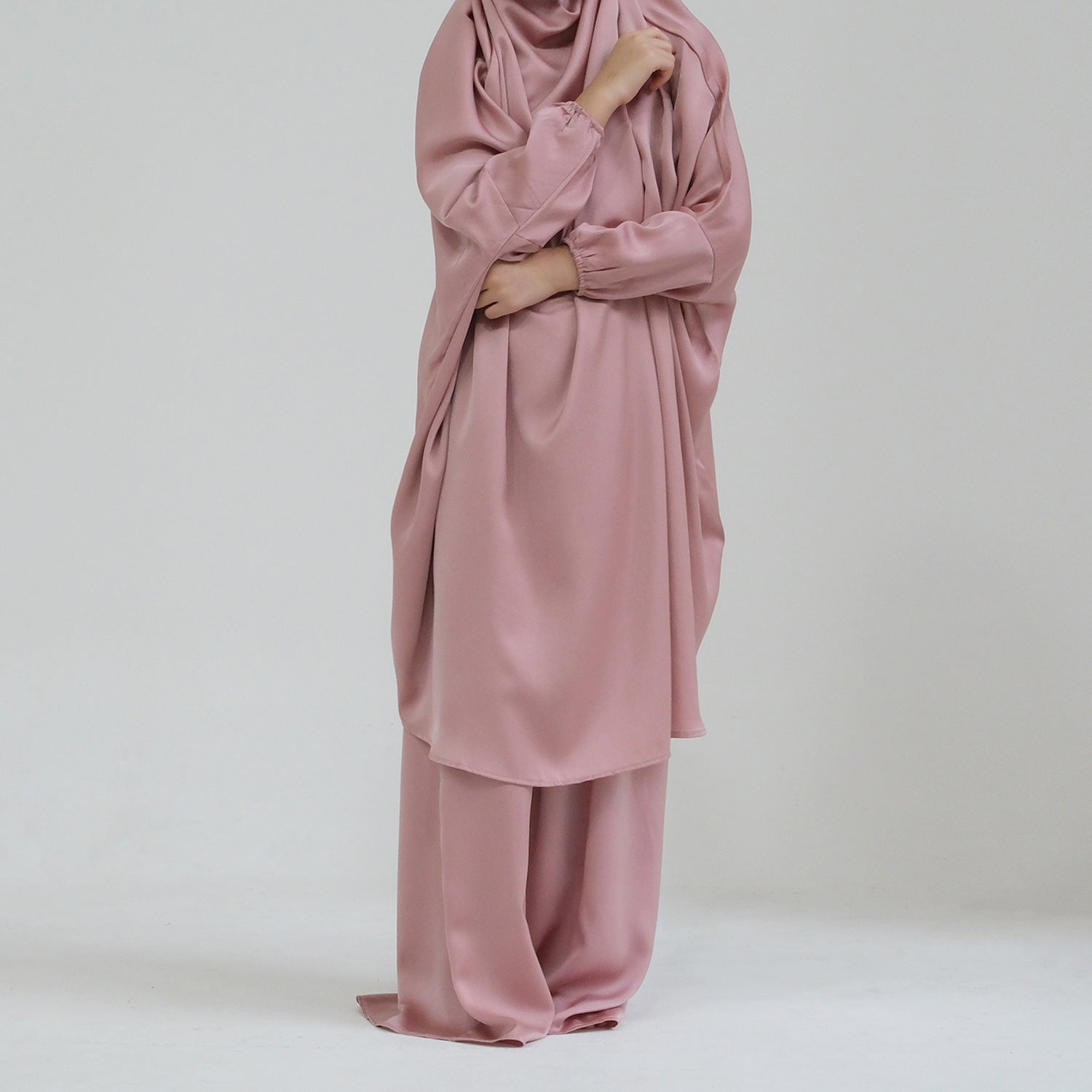 Middle Eastern Big Swing Solid Colour Children’s Prayer Dress Kids’ Abaya Set Girls’ Prayer Dress - Pink / Code 1