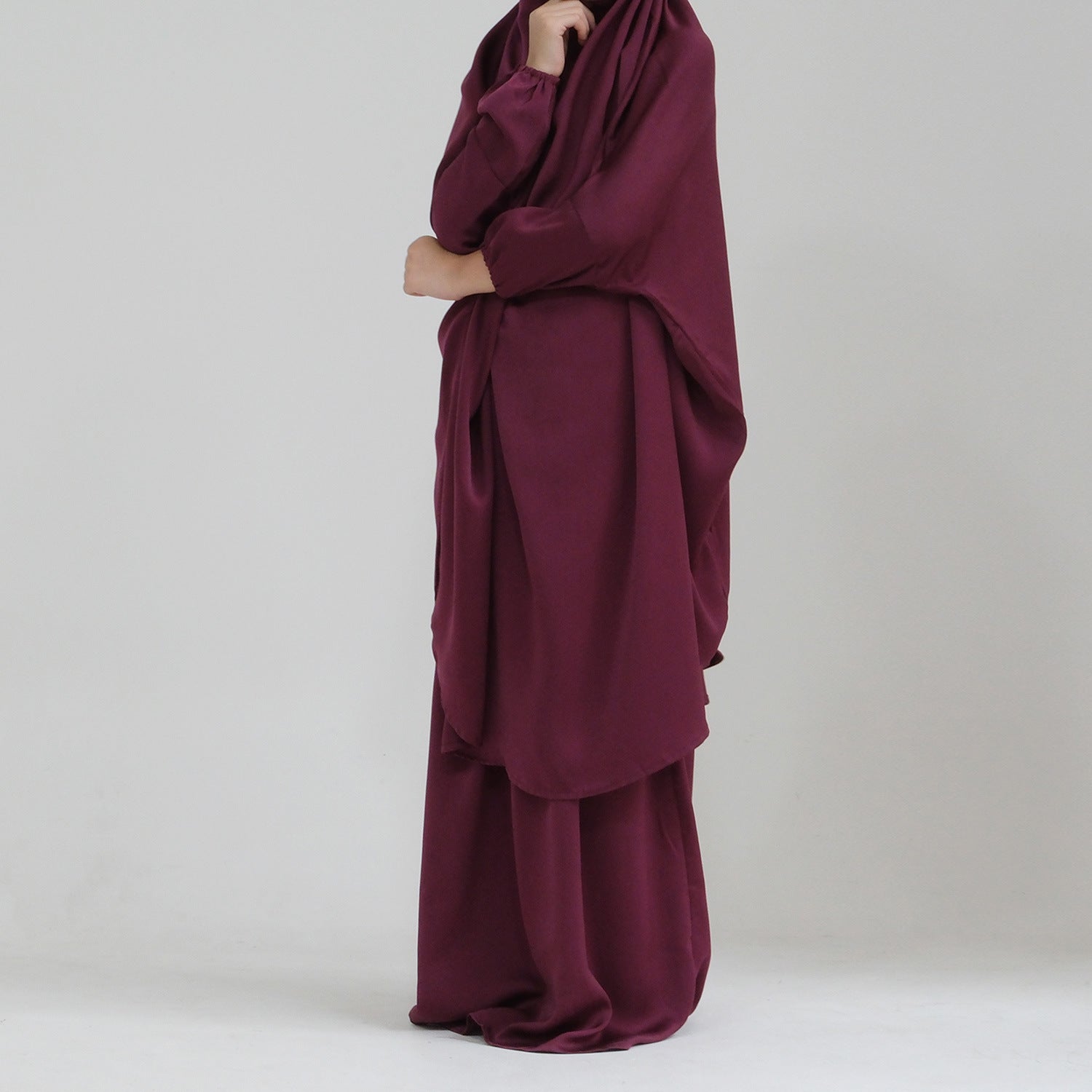 Middle Eastern Big Swing Solid Colour Children’s Prayer Dress Kids’ Abaya Set Girls’ Prayer Dress - Purple / Two yards