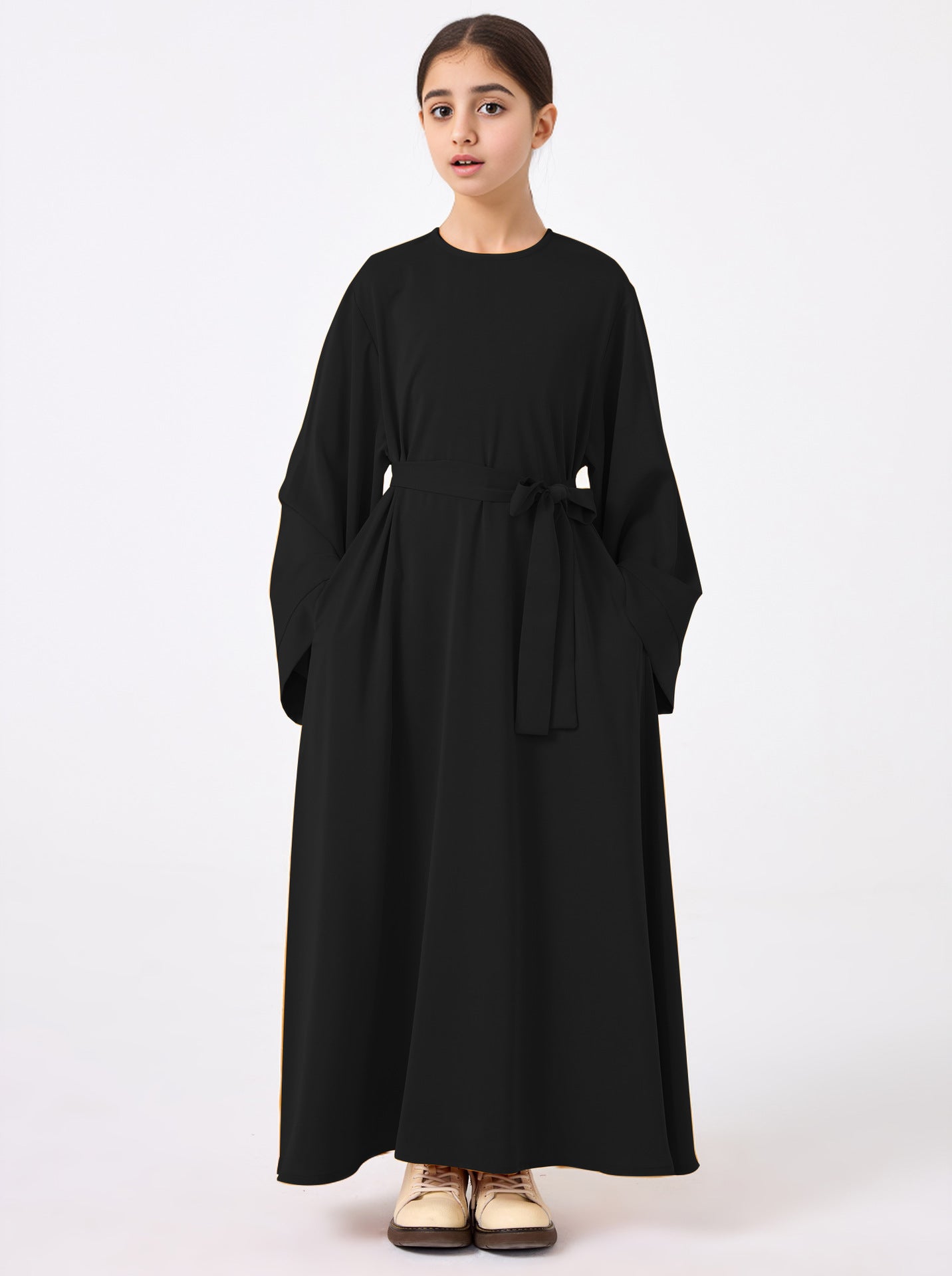 Middle Eastern Girls’ Abaya Robe - Black / 130cm(7-8Y) - Girls’ Abaya Robe