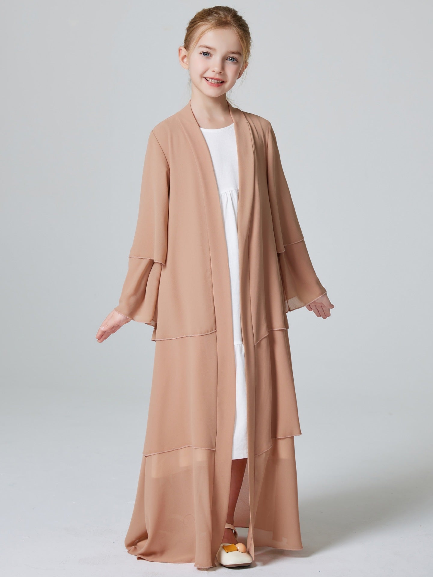 Middle Eastern Kids’ Abaya Children’s Three-layer Chiffon Abaya Cape - Pink (coat) / 110cm (4-5Y) - Kids’ abaya