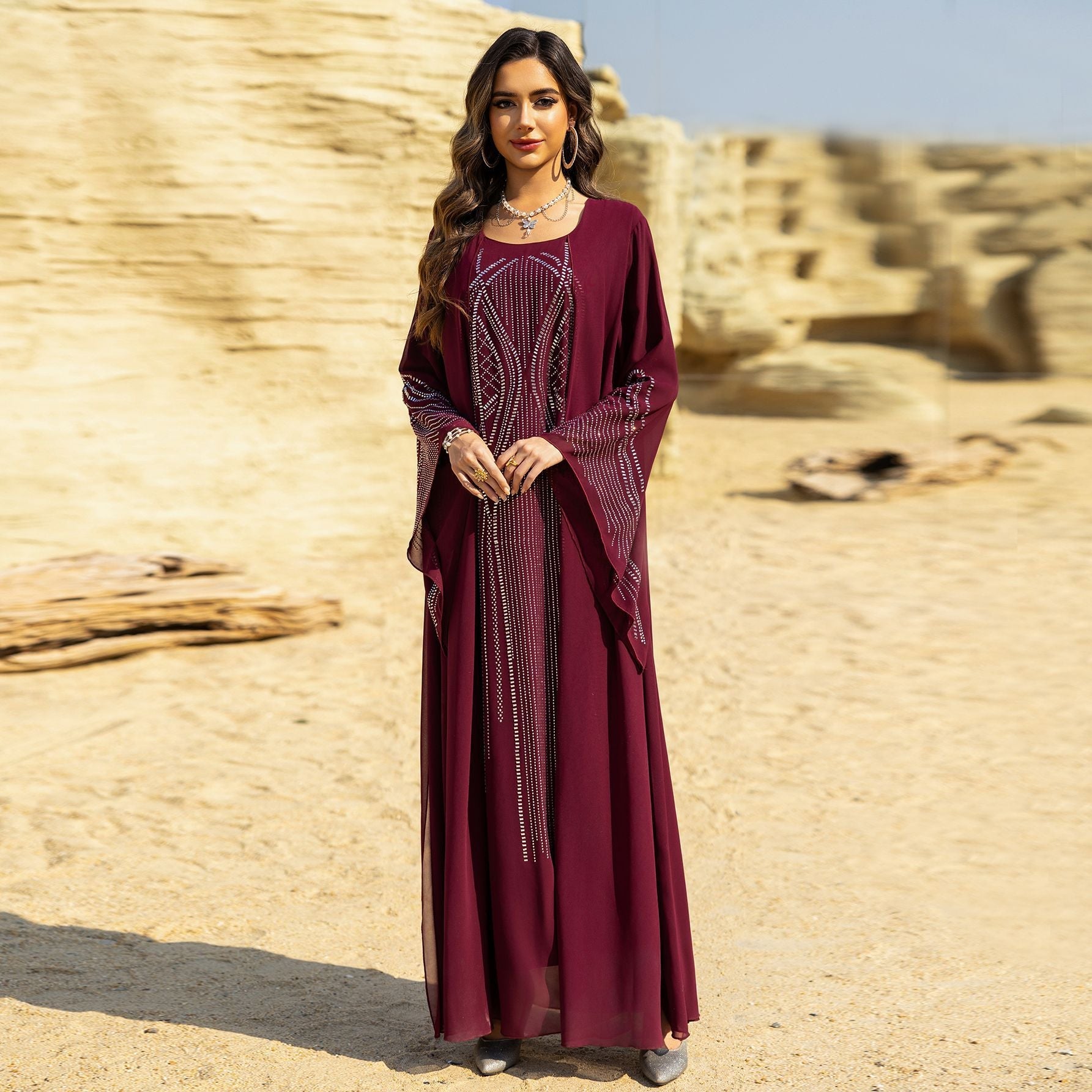 Middle Eastern Long Robe,Women’s Plus Size Evening Dress - Abaya Robe