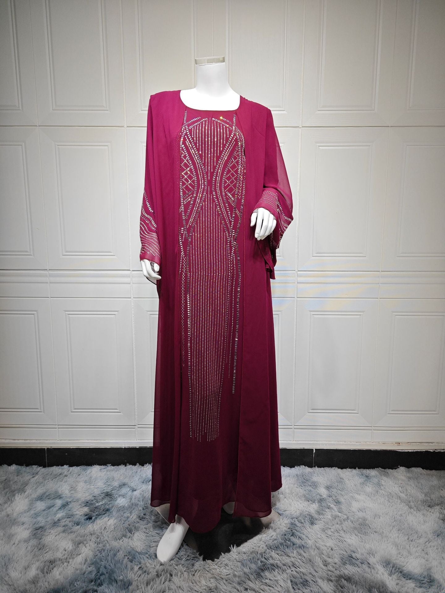 Middle Eastern Long Robe,Women’s Plus Size Evening Dress - Wine Red / L - Abaya Robe