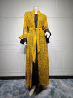 Middle Eastern Muslim Women’s Evening Cape Ruffle Sleeve Two-pieces Suit Dress - Orange / L - 2-pieces set