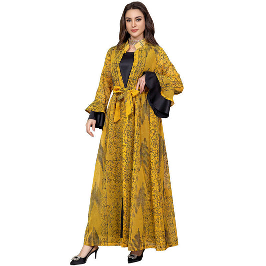 Middle Eastern Muslim Women’s Evening Cape Ruffle Sleeve Two-pieces Suit Dress - 2-pieces set