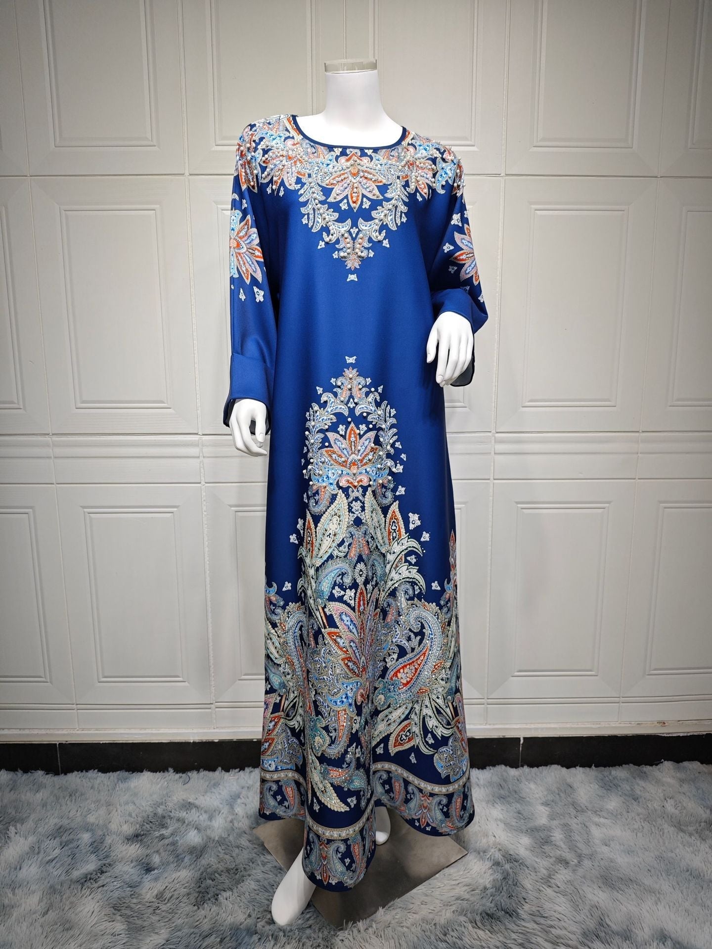 AB400 Muslim Fashion Dress printed floral ironed Diamond women’s dress Middle Eastern robe