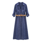 Midi Skirt Dress Summer Fashion - Dark Blue / L