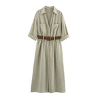 Midi Skirt Dress Summer Fashion - Khaki / L