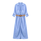 Midi Skirt Dress Summer Fashion - Light Blue / L