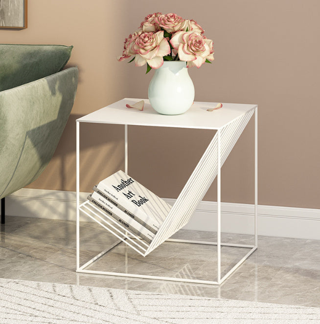 Minimalist Iron Art Sofa Side Table Corner Bedside Table - 40 x40x45 white - Living room table