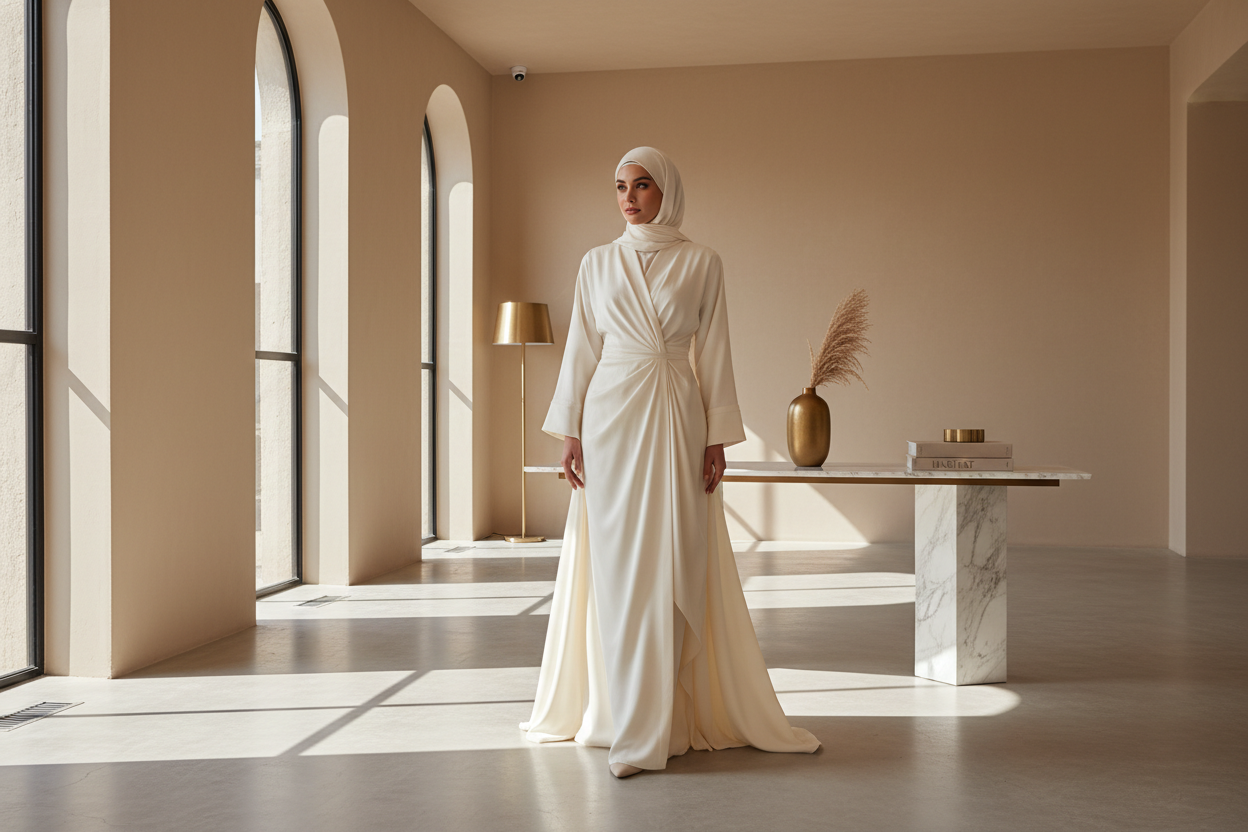 Modest fashion and lifestyle photo for website banner aligning with our brand products.