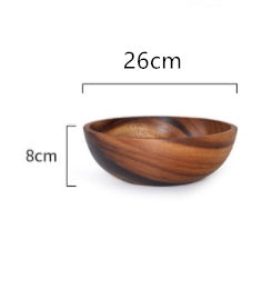 Natural Wooden Bowl Sustainable Household Fruit Bowl Salad Bowl for Home & Restaurant Wooden Kitchen Utensils - Brown